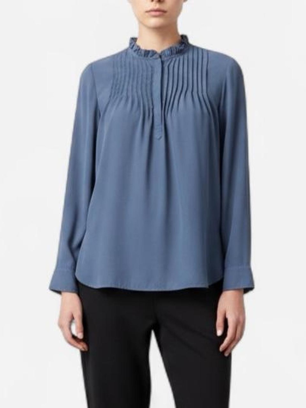 J. Crew Blue Ruffled Pintuck Blouse sz 2